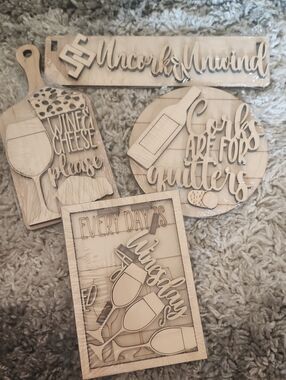 Wooden Wine-Themed Wall Signs - Natural Wood Lasercut for crafts paint glitter